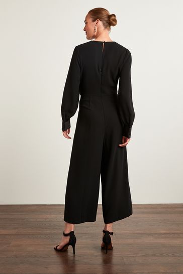 Black Long Sleeve Twist Front Jumpsuit