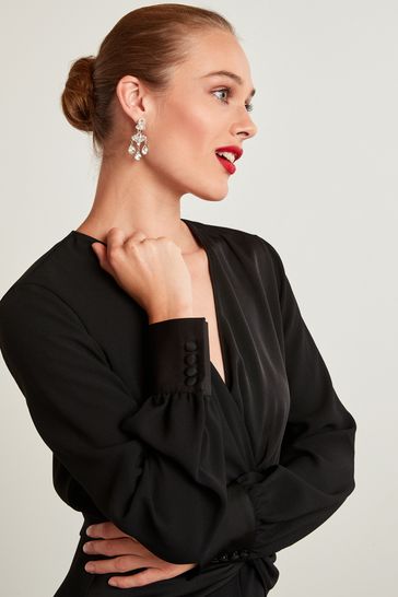 Black Long Sleeve Twist Front Jumpsuit
