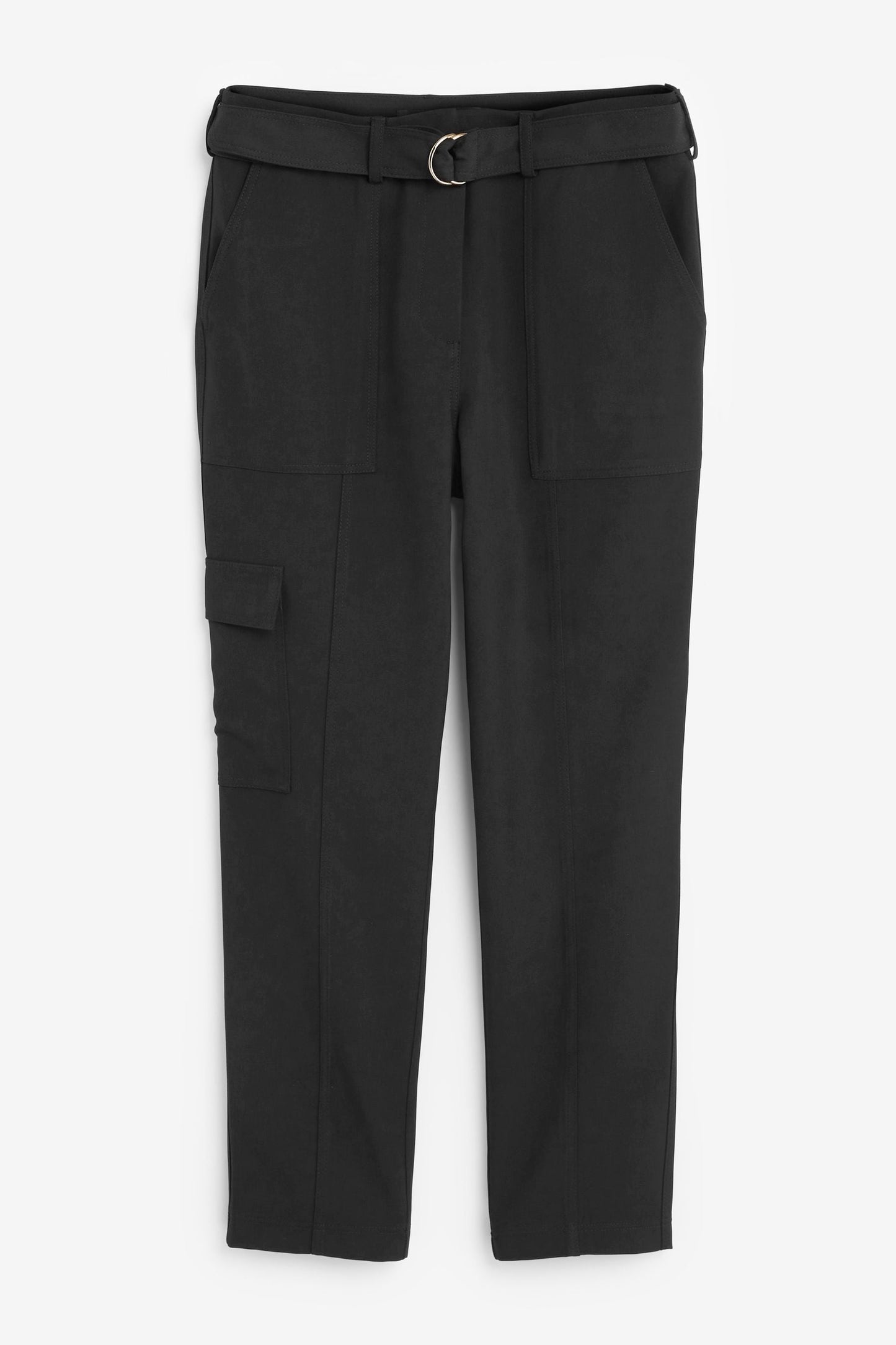 Black Smart Utility Cargo Belted Taper Trousers