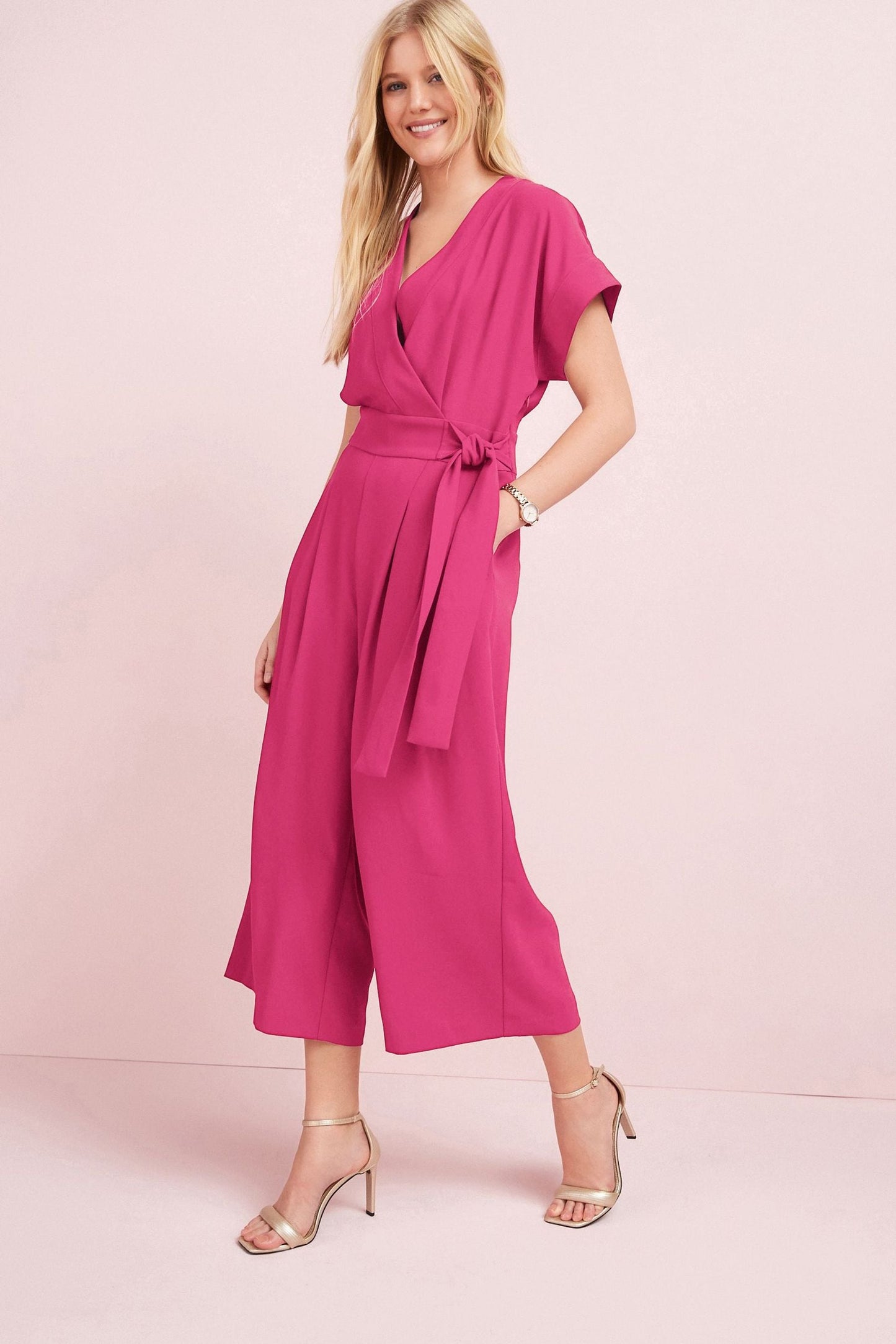 Pink Crepe Culotte Jumpsuit