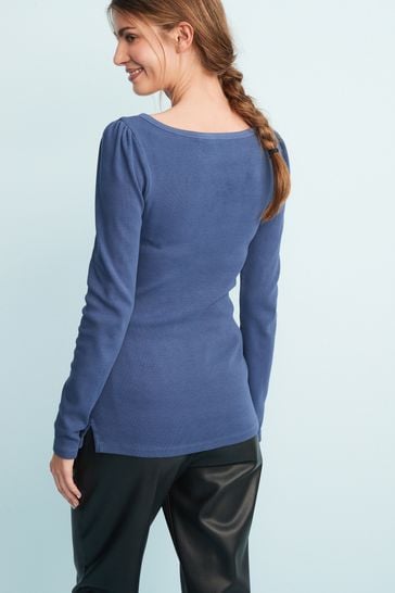 Blue Long Sleeve Rib Henley Top