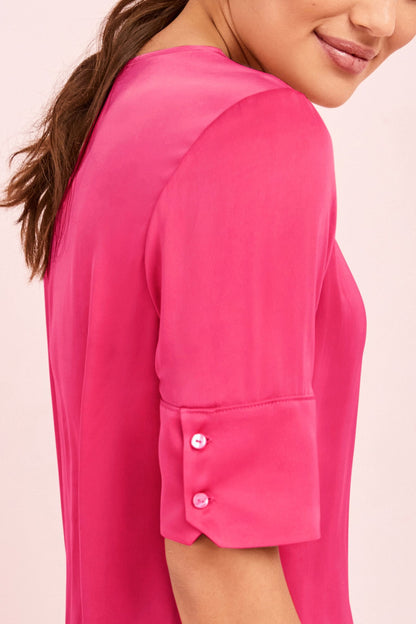 Curved Hem Satin Top Pink