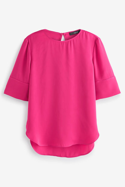 Curved Hem Satin Top Pink