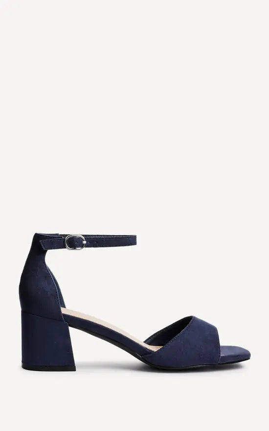 Navy Faux Suede Low Block Heeled Sandals