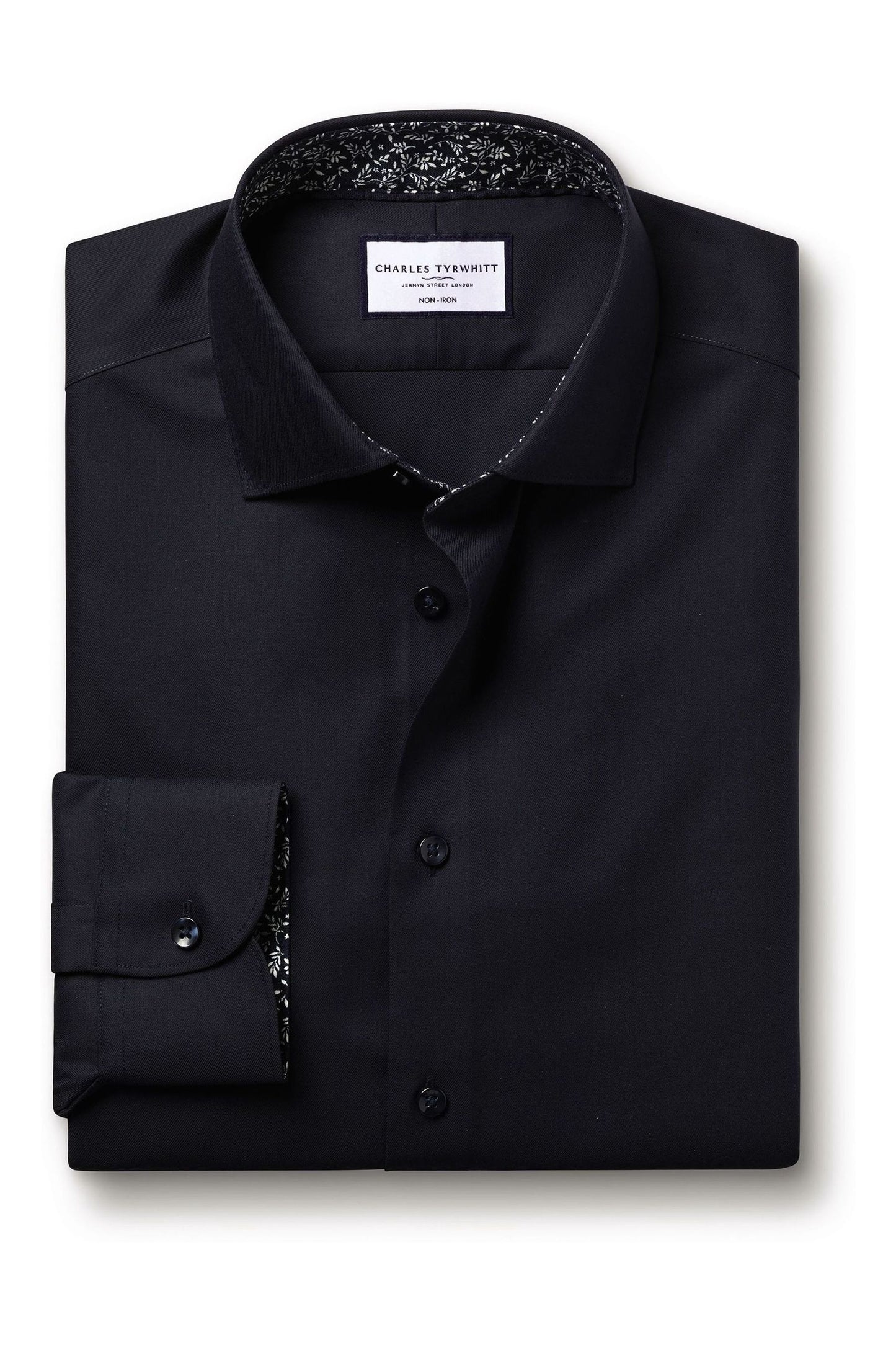 Non-iron Twill With Printed Trim Slim Fit Shirt Navy