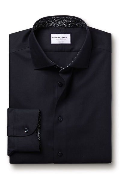 Non-iron Twill With Printed Trim Slim Fit Shirt Navy