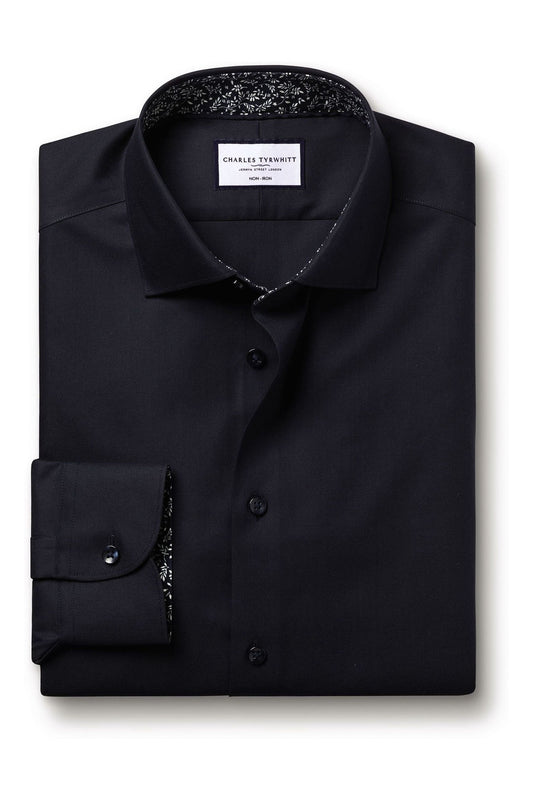 Non-iron Twill With Printed Trim Slim Fit Shirt Navy