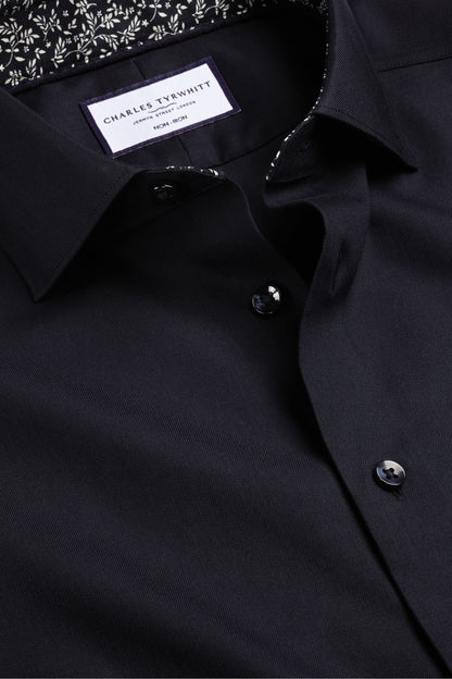 Non-iron Twill With Printed Trim Slim Fit Shirt Navy