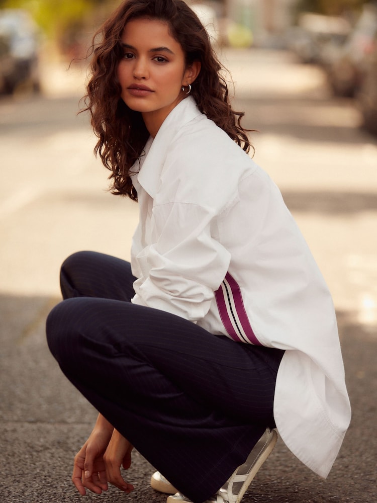 White Long Sleeve Side Stripe Shirt