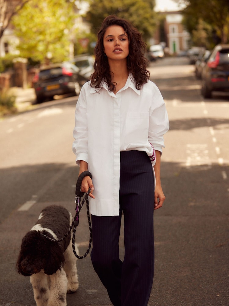 White Long Sleeve Side Stripe Shirt
