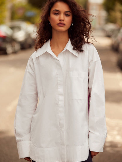 White Long Sleeve Side Stripe Shirt