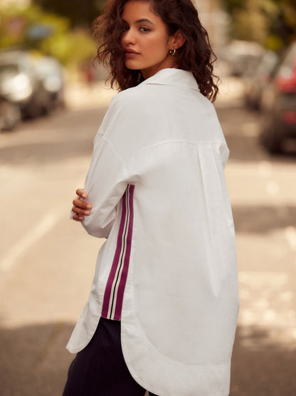 White Long Sleeve Side Stripe Shirt