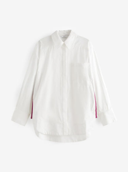 White Long Sleeve Side Stripe Shirt