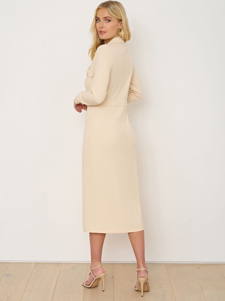 Cream Daniella Ribbed Jersey Midi Dress