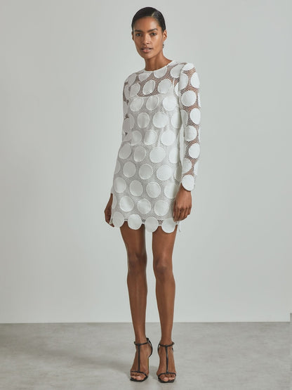 Atelier Sheer Embroidered Mini Dress In Ivory