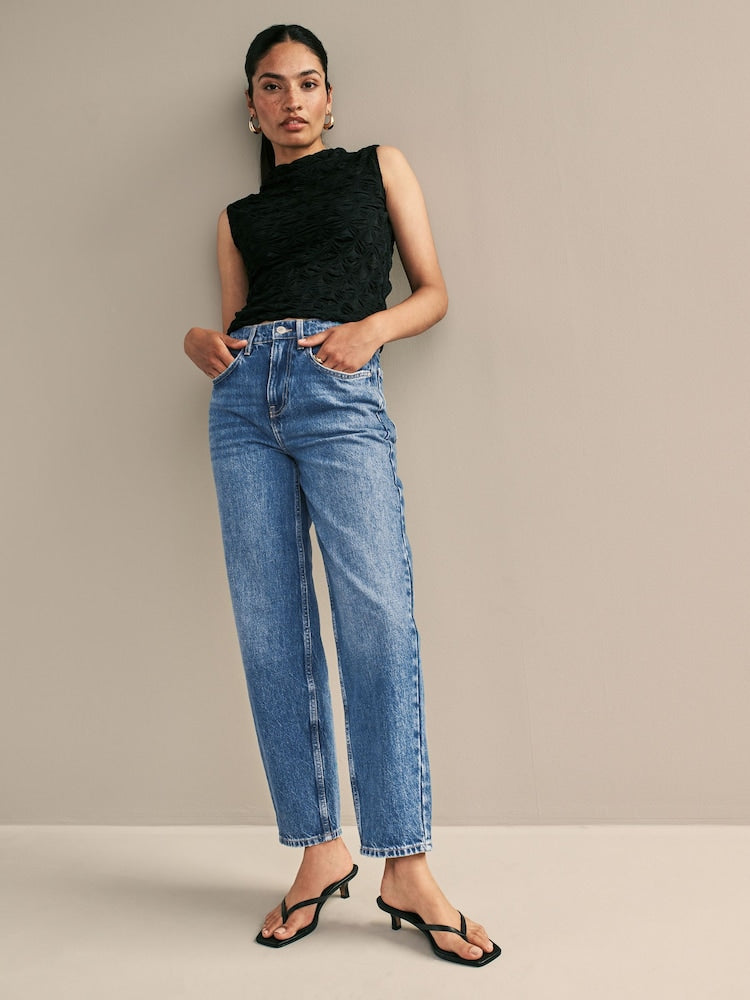 Dark Blue 100% Cotton Barrel Jeans