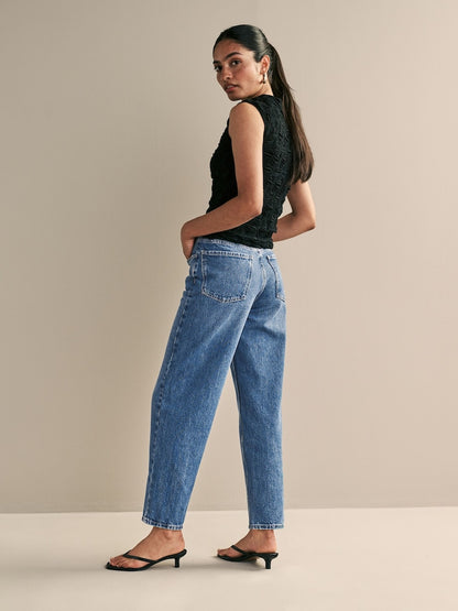 Dark Blue 100% Cotton Barrel Jeans