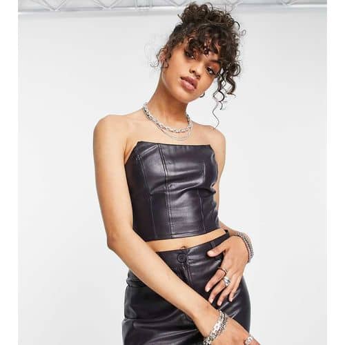 Collusion Faux Leather Corset Co-ord In Berry