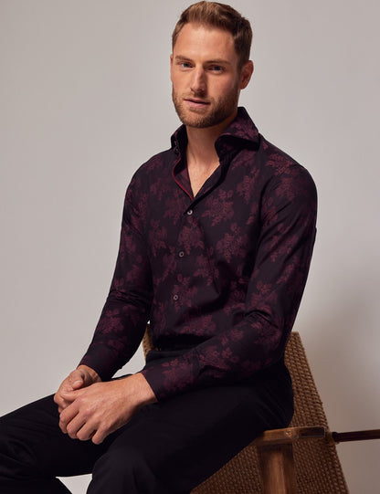 Burgundy Floral Jacquard Shirt