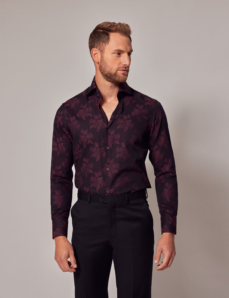 Burgundy Floral Jacquard Shirt