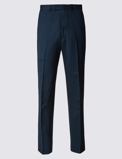 Luxury Collection Navy Striped Regular Fit Wool Trousers