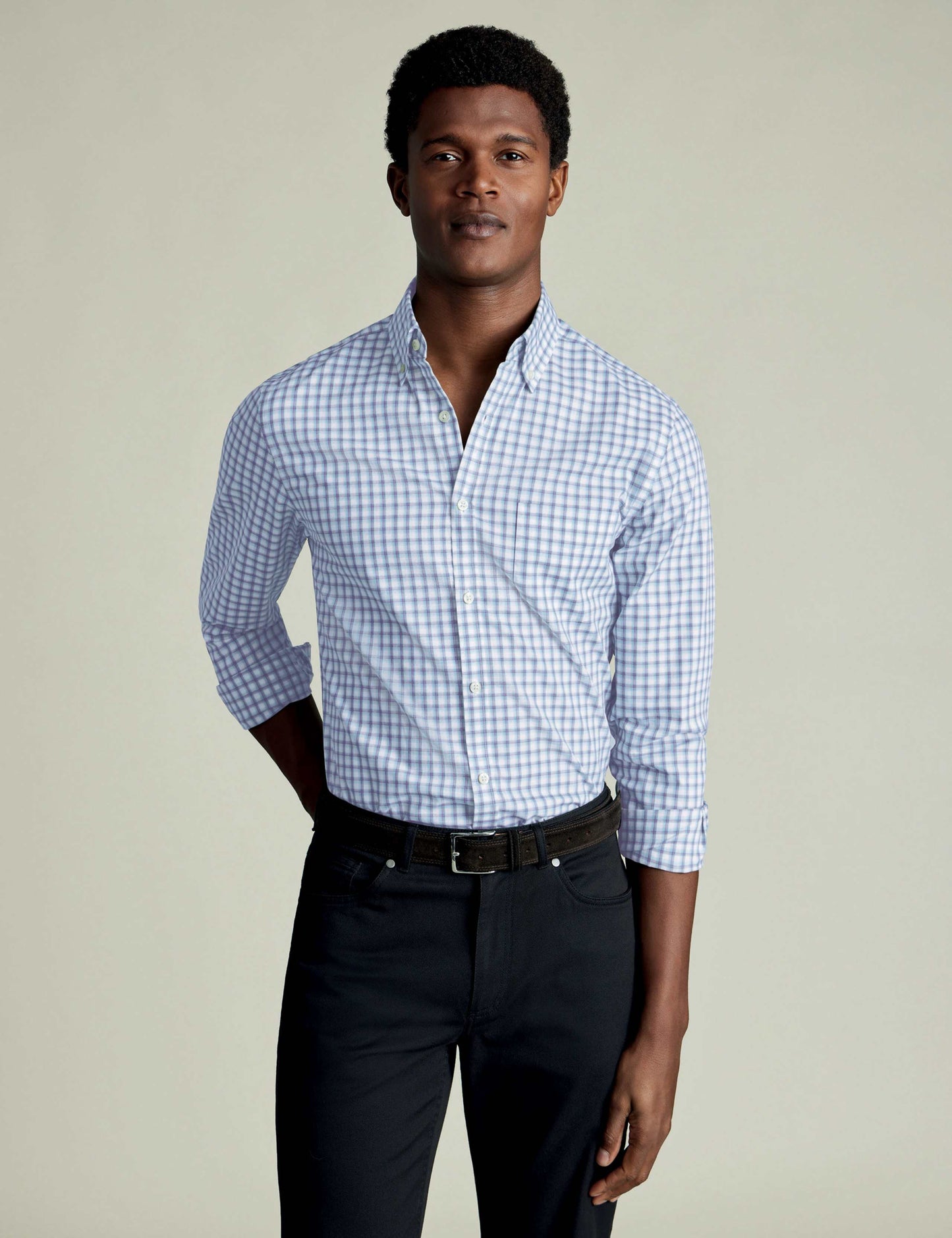 Non Iron Slim Fit Stretch Check Oxford Extra Slim Fit Shirt