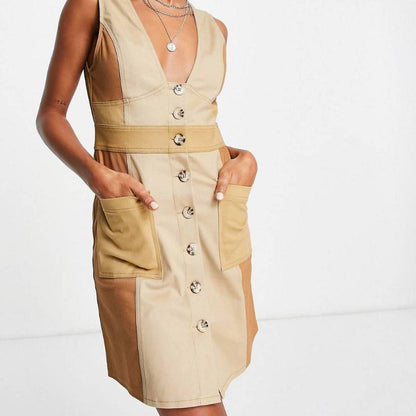 Button Through Colour Black Twill