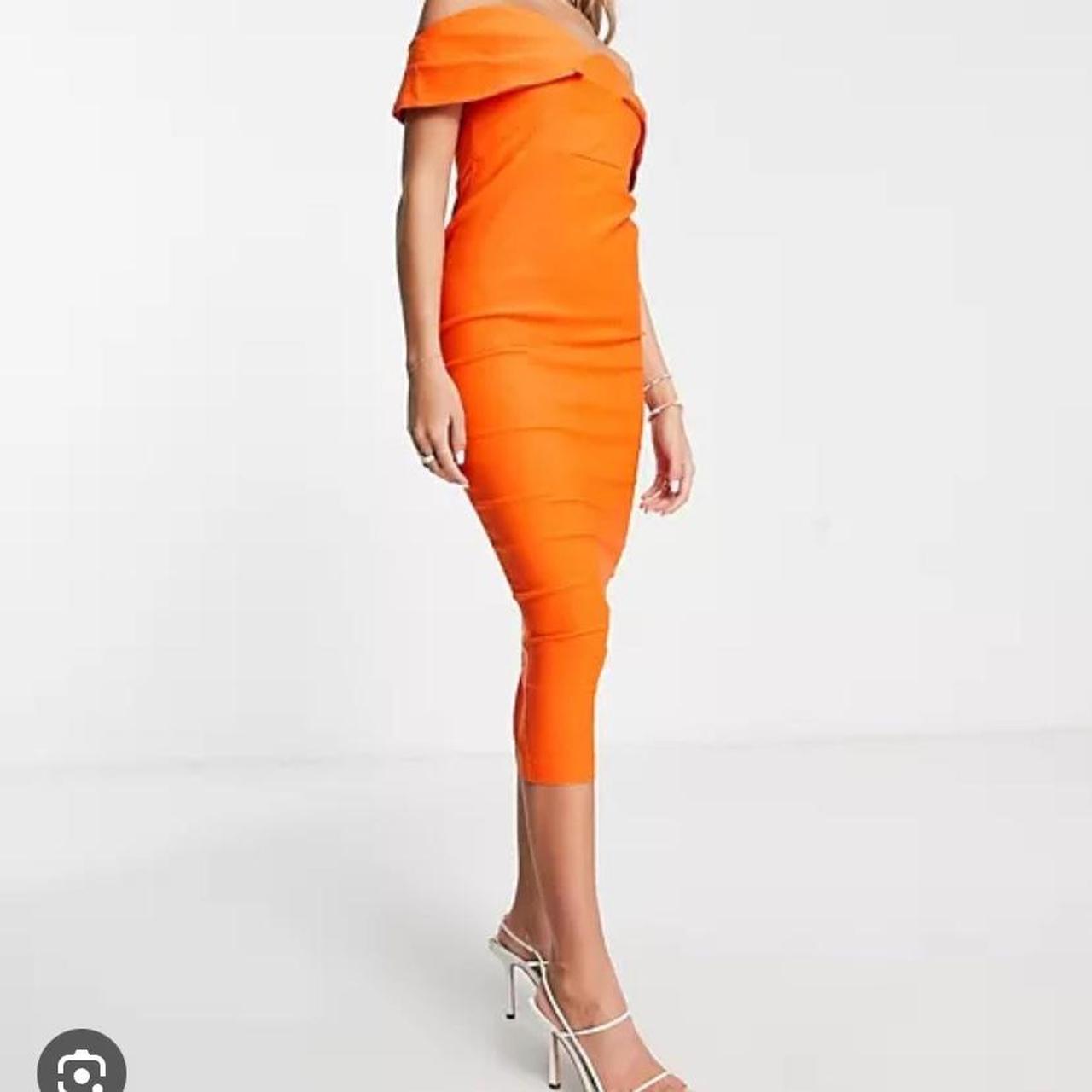 Vesper Bardot Midaxi Dress In Orange