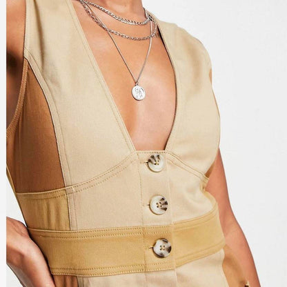 Button Through Colour Black Twill