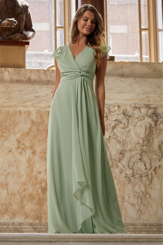Mint Margot Tie Front Long Bridesmaid Dress Mint Green