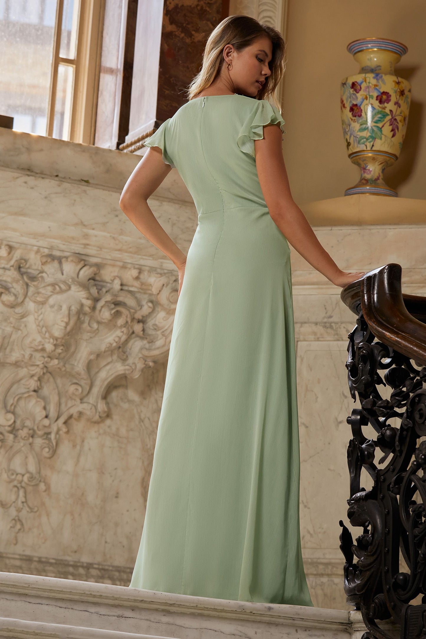 Mint Margot Tie Front Long Bridesmaid Dress Mint Green