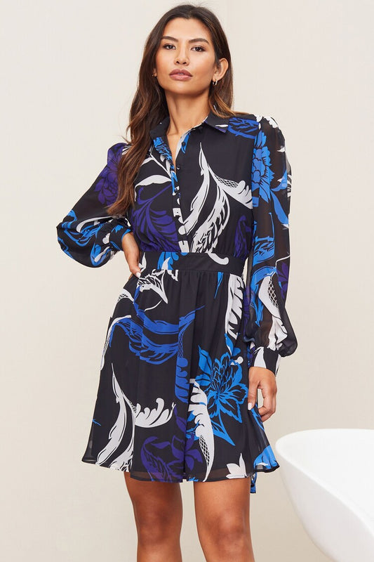 Blue Stencil Shirt Dress