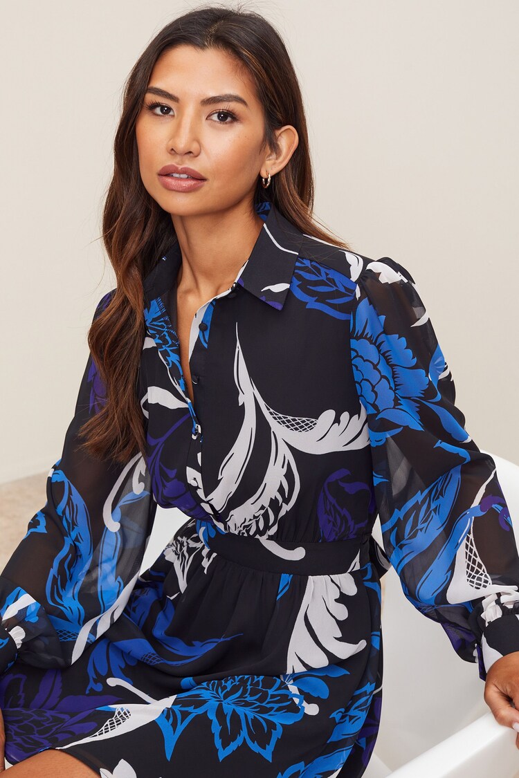 Blue Stencil Shirt Dress