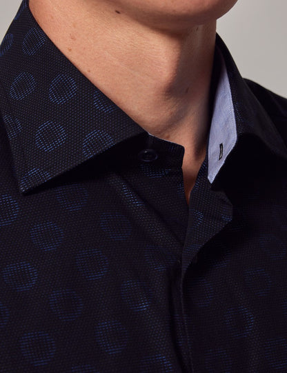 Black And Blue Dobby Spot Slim Fit Shirt