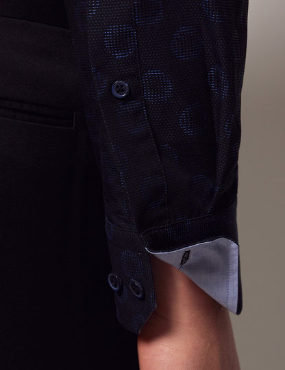 Black And Blue Dobby Spot Slim Fit Shirt