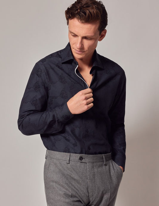 Black Dobby Slim Fit Shirt