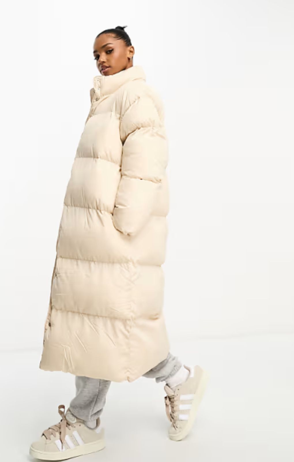 ASOS DESIGN longline puffer jacket in ecru