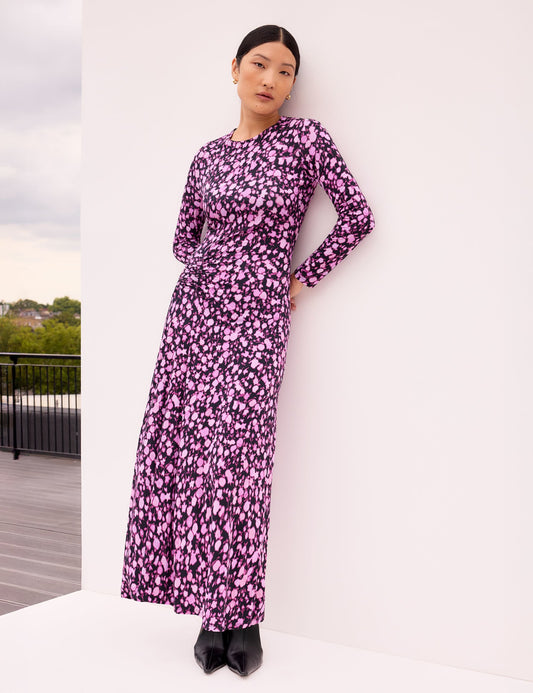 Printed Ruched Waist Maxi Column Dress