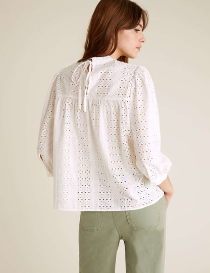 Pure Cotton Broderie Short Sleeve Blouse