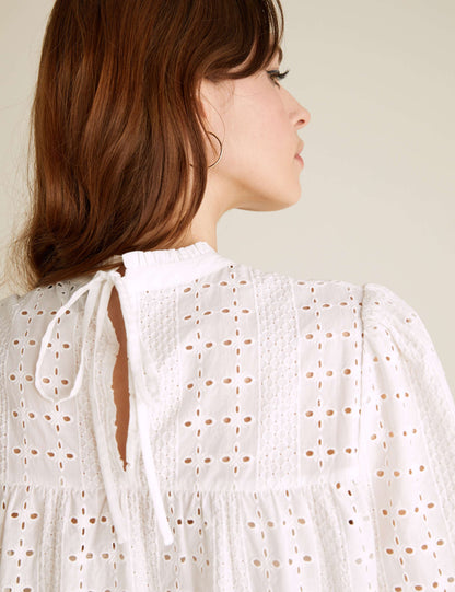 Pure Cotton Broderie Short Sleeve Blouse
