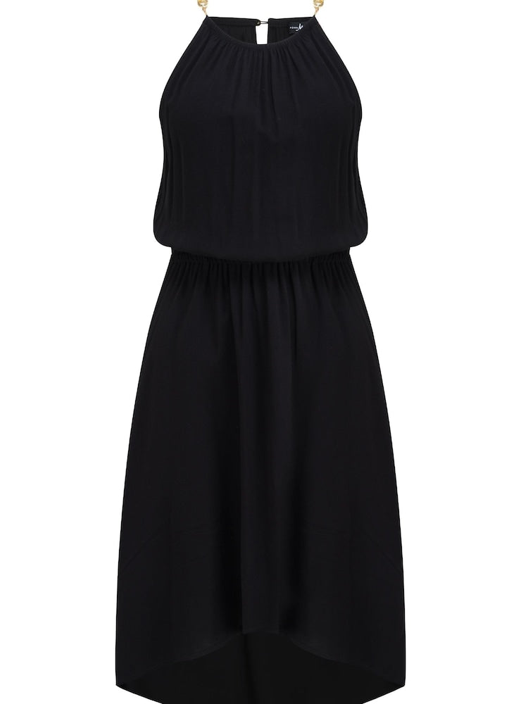 Black Gold Chain High Neck Beach Dress