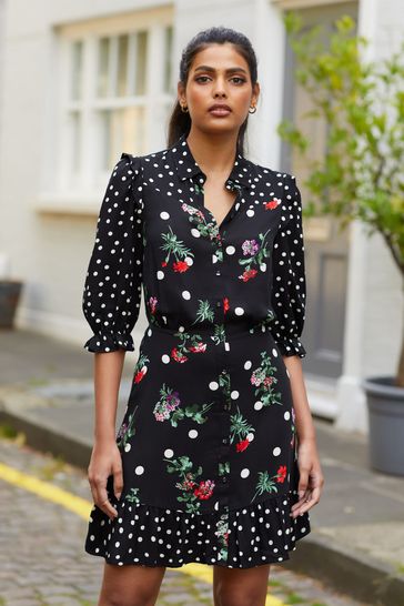 Printed Ruffle Shirt Dress