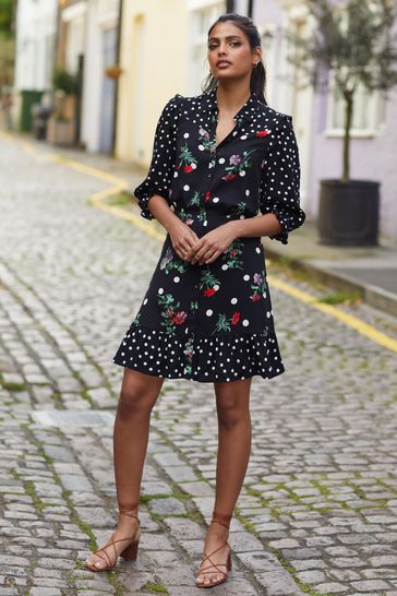 Printed Ruffle Shirt Dress