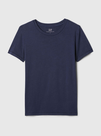 Navy Blue Crew Neck Vintage Short Sleeve T-Shirt