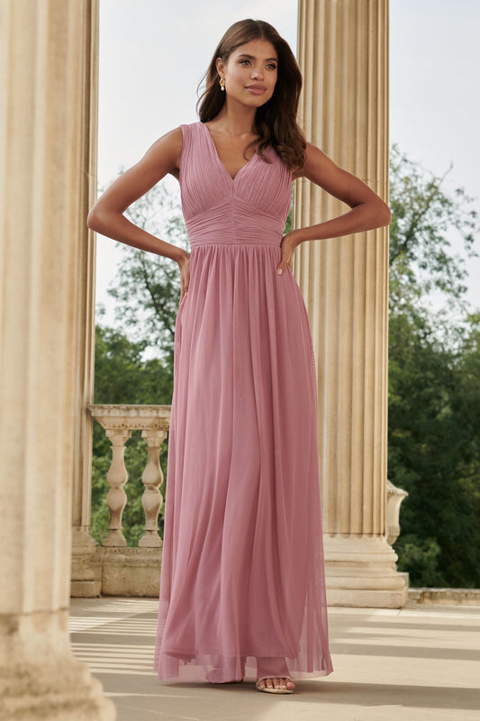 Blush Empire Sleeveless Bridesmaid Maxi Dress