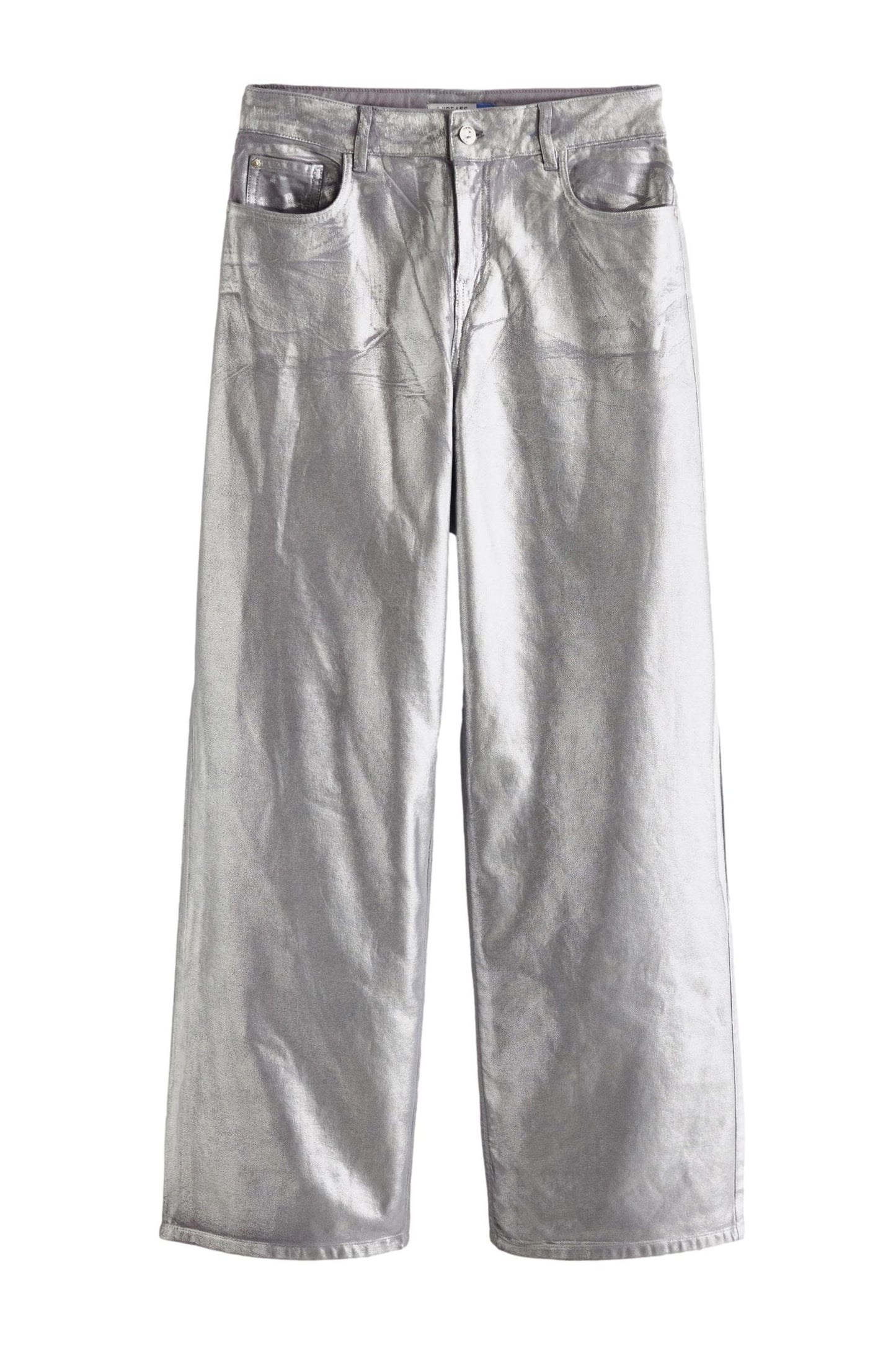 Silver Metallic Wide Leg Jeans