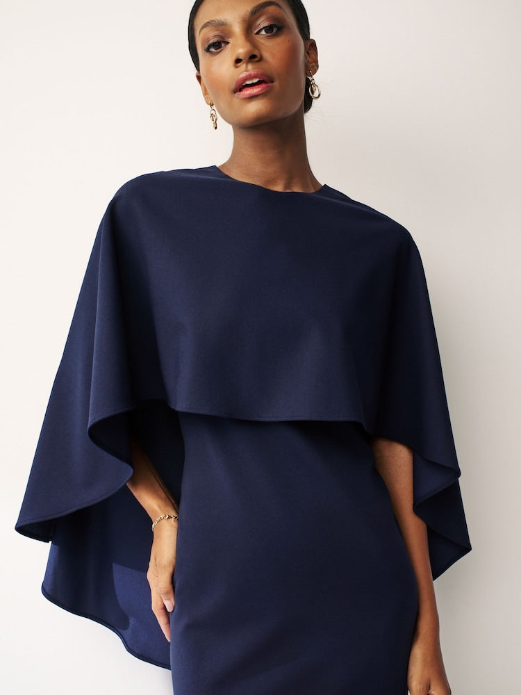 Next Navy Blue Cape Maxi Dress