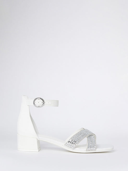 Girls White Block Heel Sandals