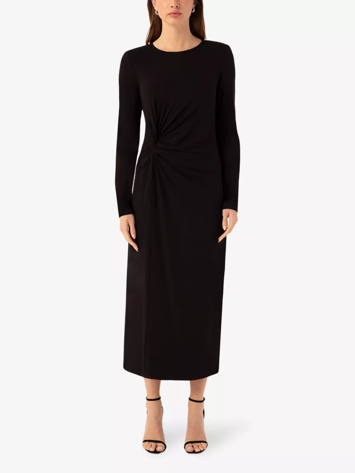 Twisted Waist Shoulder Pad Maxi Dress