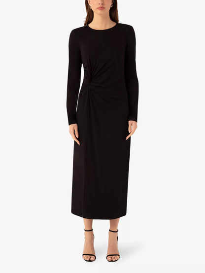 Twisted Waist Shoulder Pad Maxi Dress